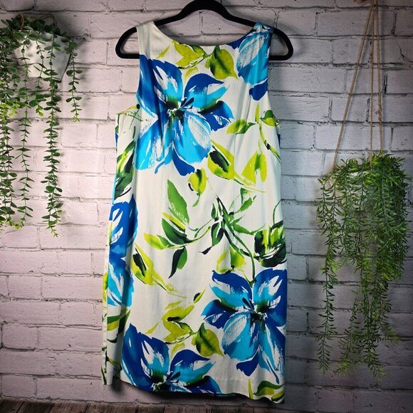 CHETTA B TROPICAL FLORAL PRINT SHIFT DRESS WHITE  BLUE AND GREEN, WOMENS SIZE 12 - Picture 2 of 8